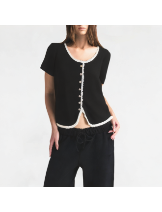 Lace-Edged Straight-Shoulder Short Sleeves Lace-Edged Straight-Shoulder Short Sleeves
