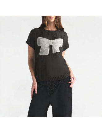 Hollow Three-Dimensional Bow Shoulder Short Sleeves Hollow Three-Dimensional Bow Shoulder Short Sleeves