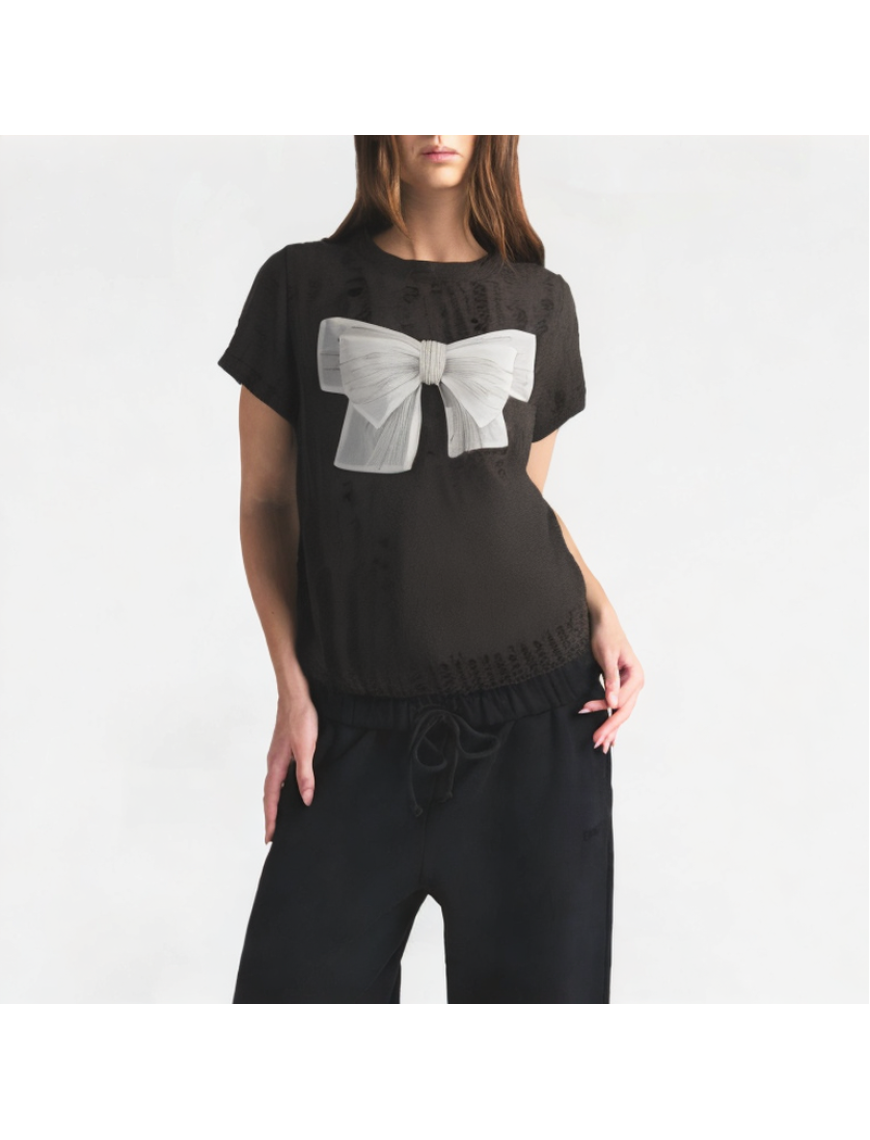 Hollow Three-Dimensional Bow Shoulder Short Sleeves
