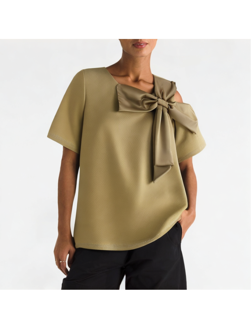 Bowknot Off-Shoulder Short Sleeves