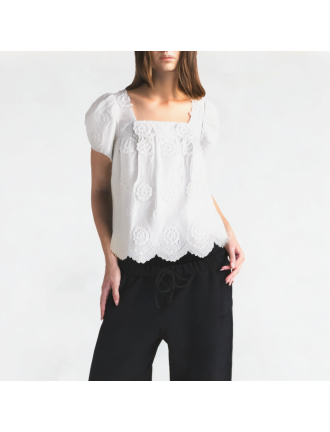 Three-Dimensional Flower Square Neck Short Sleeves Three-Dimensional Flower Square Neck Short Sleeves