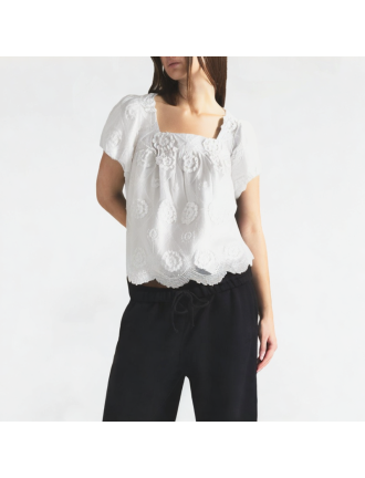 Three-Dimensional Flower Square Neck Short Sleeves Three-Dimensional Flower Square Neck Short Sleeves