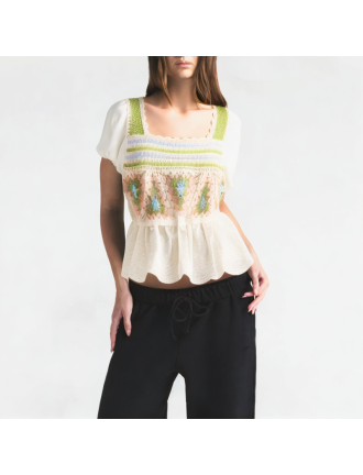 Casual Square Neck Hollow Short Sleeves Casual Square Neck Hollow Short Sleeves