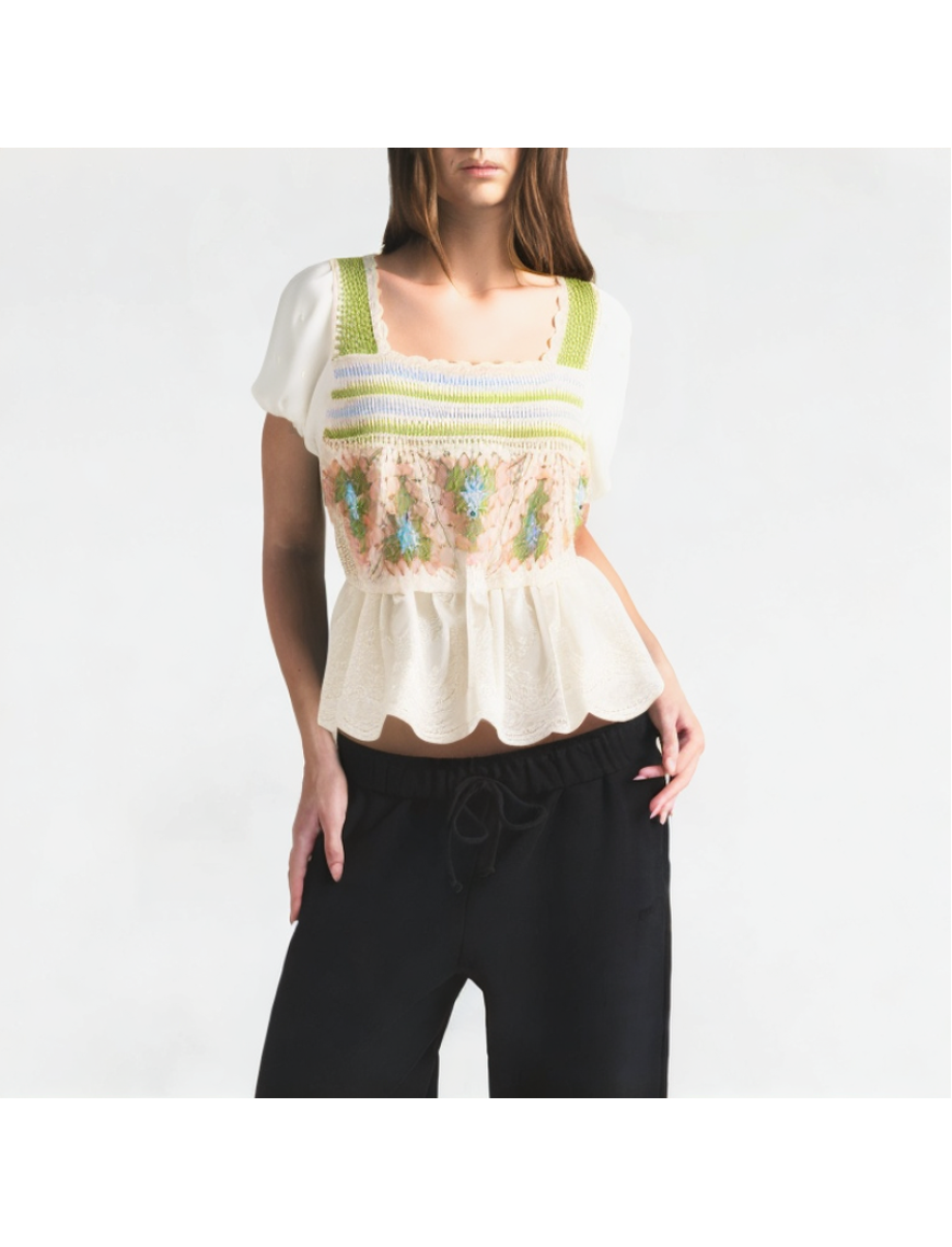 Casual Square Neck Hollow Short Sleeves