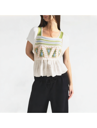Casual Square Neck Hollow Short Sleeves Casual Square Neck Hollow Short Sleeves