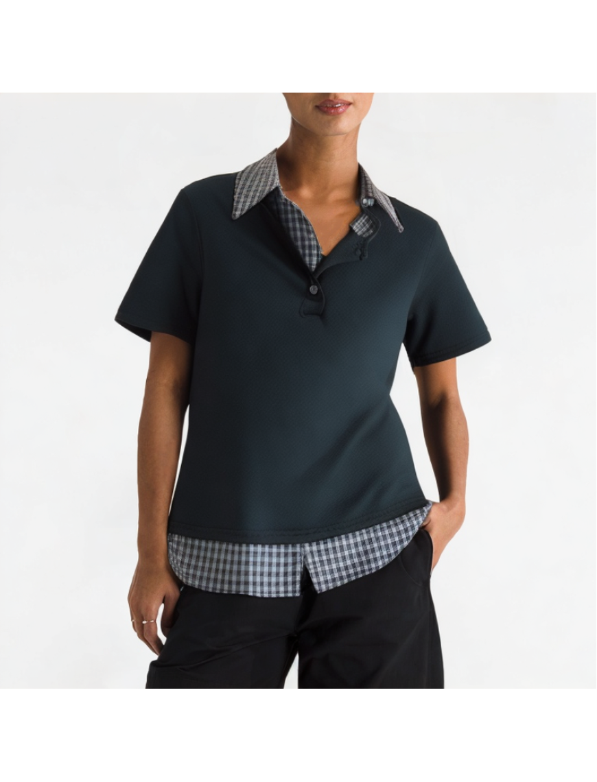 College Style Contrast Lapel Short Sleeves