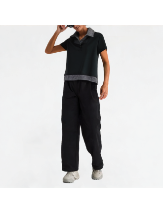 College Style Contrast Lapel Short Sleeves College Style Contrast Lapel Short Sleeves